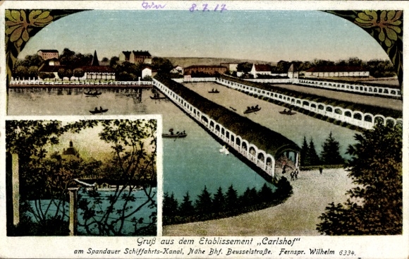 Postcard Berlin Spandau, Etablissement Carlshof on the Spandau Shipping Canal