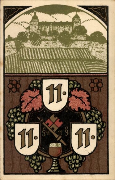 Studentika Postcard Würzburg am Main Lower Franconia, § 11, Date 11.11.1911, wine goblet, grapes, fortress