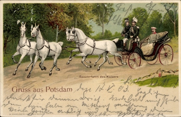 Lithograph Potsdam, Emperor's carriage ride