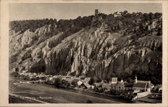 Postcard Neuessing Essing in the Altmühl valley, view of Randeck ruins, river, mountains