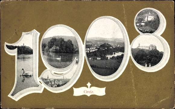 PC Greiz in the Vogtland region of Thuringia, town views, year 1908