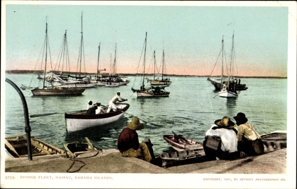 Postcard Nassau Bahamas, Fishing Boats, Sponge Fishermen