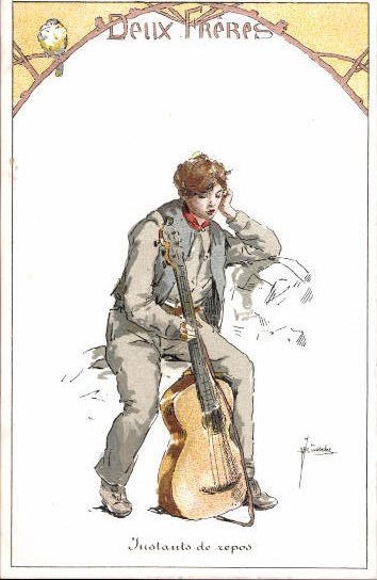6 Artists AK by J. v. Bussche, young man with stringed instrument