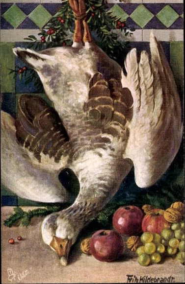 6 artists' PCs in an envelope by Fritz Hildebrandt, still lifes of game and poultry