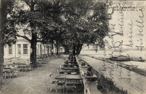 Postcard Westhoven Porz Cologne, Café Restaurant Kielshof on the Rhine, owner Theo Kratz