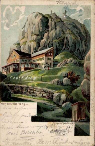 Lithograph of Bayrischzell in the Mangfall Mountains, Upper Bavaria, Wendelstein, Wendelsteinhaus