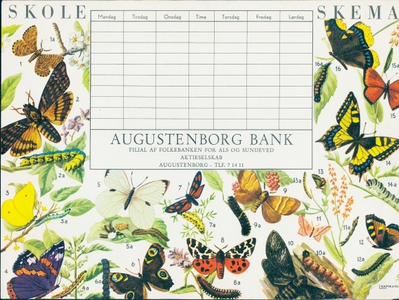 Timetable advertising, Augustenborg Bank, butterflies