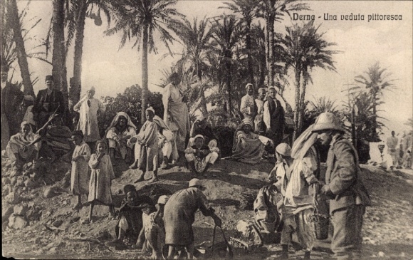 Postcard Darna Derna Libya, group of locals, missionary