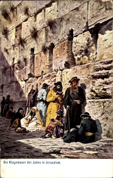 Judaica artist Postcard Perlberg, F., Jerusalem Israel, Western Wall