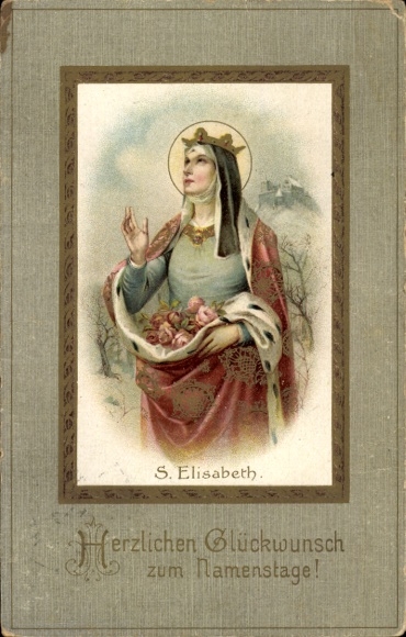 Passepartout lithograph congratulating St. Elizabeth on her name day