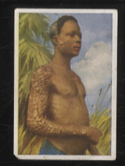 Salem Cigarettes Dresden collectible card, scars and tattoos, East Africans, 6 x 4 cm