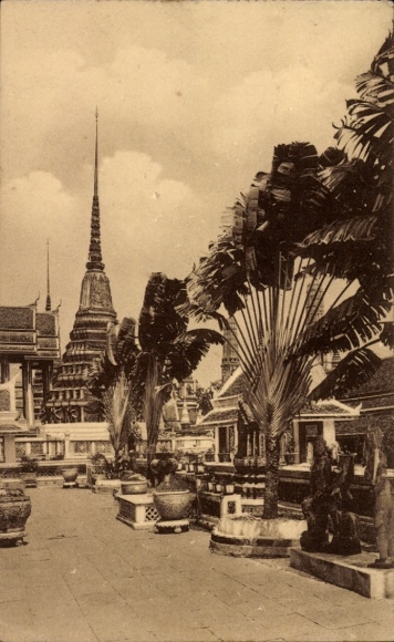 CPA Siam, Missions des Freres de St. Gabriel, interior of pagode orne de palmiers