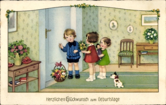 Ak: Happy birthday! Birthday guests knocking on the door.