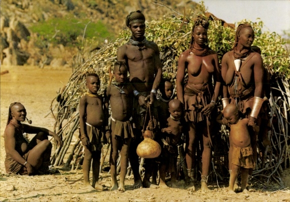 Postcard Kaokoland Kaokoveld Namibia, Himba family