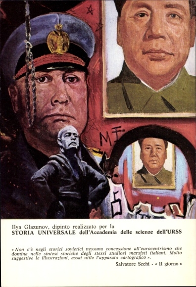 Artist Postcard Glazunov, Benito Mussolini, Mao Zedong