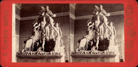 Stereo photo Napoli Naples Campania, museum, statue