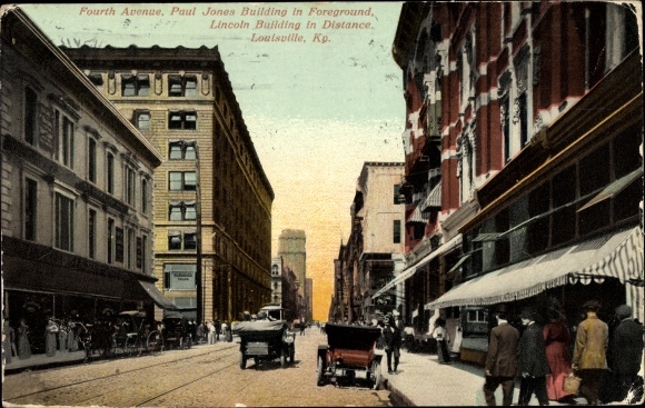 Postcard Louisville Kentucky USA, Fourth Avenue, Paul Jones Building, Lincoln Building, Passanten