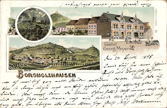 Chromo-Litho Borgholzhausen in Westphalia, general view, Gasthof Georg Meyer