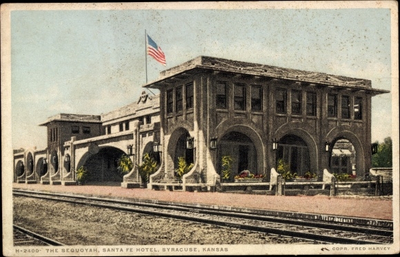 Postcard Syracuse Kansas USA, Santa Fe Hotel