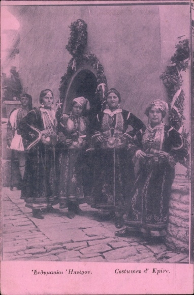 Postcard Greece, women in traditional dress