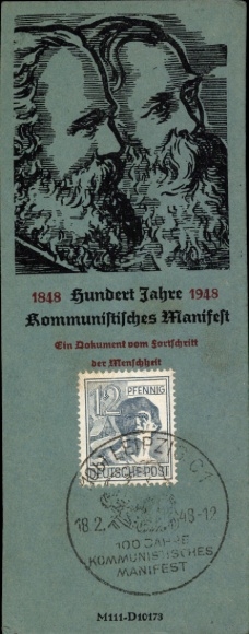 PC commemorating one hundred years of the Communist Manifesto 1848-1948, Leipzig stamp