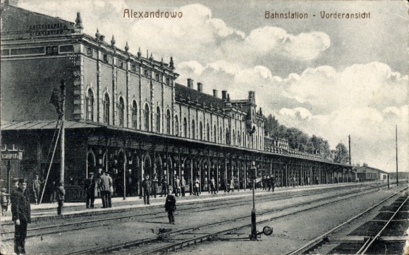 Postcard Aleksandrów Kujawski Alexandrowo West Prussia, train station, track side