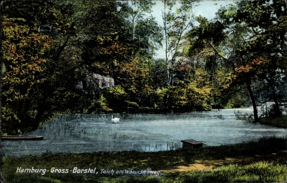 Postcard Hamburg Groß Borstel, pond at Warnckesweg