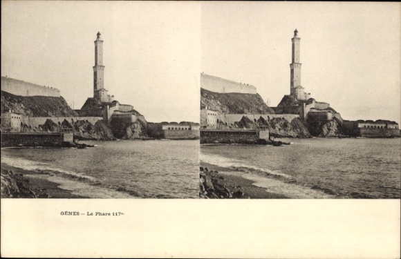 Stereo Postcard Genova Genoa Liguria, Lighthouse