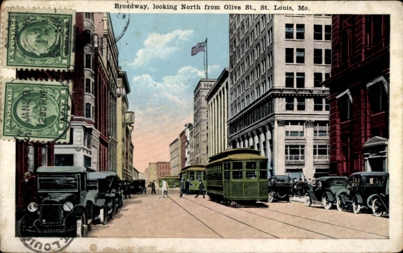 PC Saint Louis Missouri USA, Broadway, looking North from Olive Street