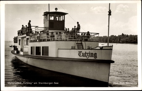Postcard Starnberger See in Upper Bavaria, Tutzing motor ship