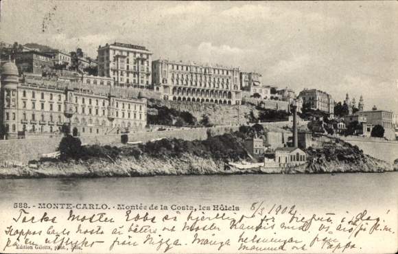 Postcard Monte Carlo Monaco, Montée de la Costa, hotels, coastal view