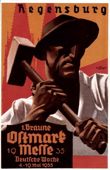 Artist Max Bierschachter?, Regensburg, 1st Brown East Mark Fair 1935, German Week