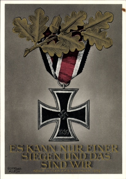 Postal stationery artist Postcard Klein, Gottfried, Only one can win and that is us, Oak Leaves