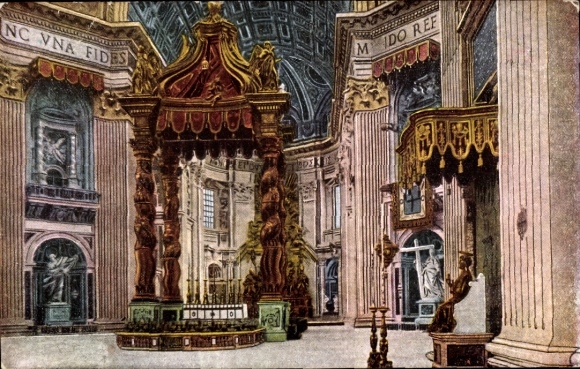 Vatican City, Rome, Lazio, St. Peter's Basilica, interior view, columns, altars, statues