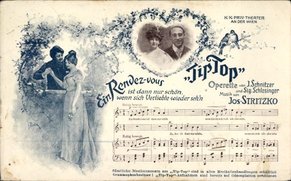 Song Postcard Ein Rendez-vous Tip Top, Operetta J. Schnitzer