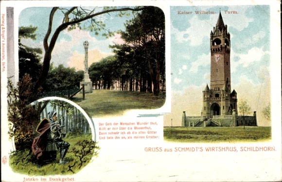 Postcard Berlin Wilmersdorf Grunewald, Schmidts Wirtshaus, Schildhorn, Kaiser Wilhelm Turm, Jatzko