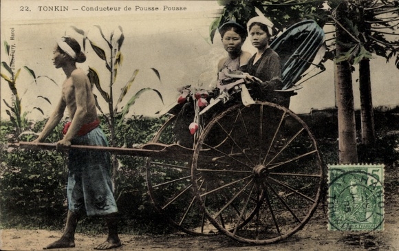 Postcard Tonkin Vietnam, Conducteur de Pousse Pousse, Rickshaw