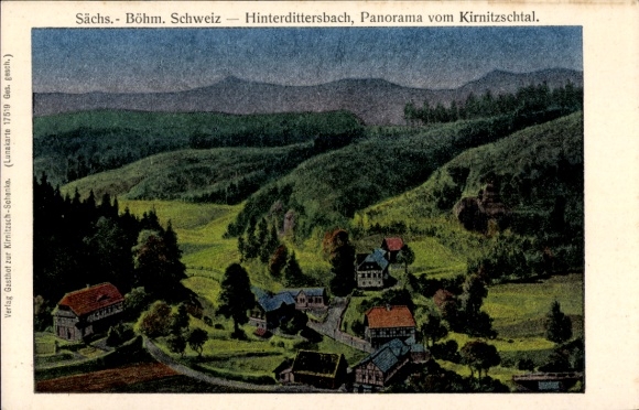 Postcard Zadní Jetřichovice Hinterdittersbach Jetřichovice Dittersbach Reg Aussig, Panorama, Kirnitzschtal