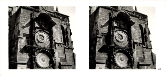 Stereo spatial image photo Praha Prague, Old Town, Old Town Square, town hall, astronomical art clock