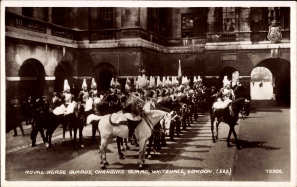 Postcard City of Westminster London England, Royal Horse Guards, Changing Guard, Whitehall, horses, Sun