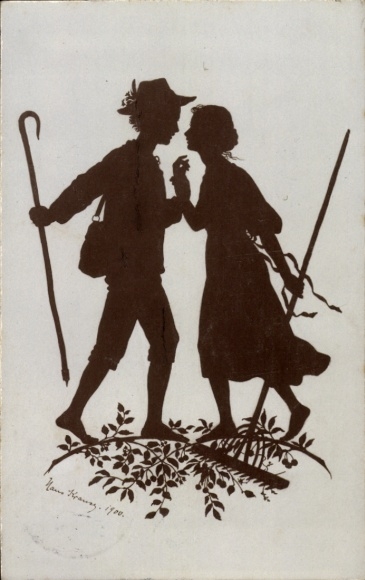 Silhouette of a loving couple, shepherd