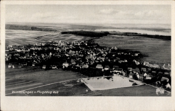 Winterlingen, Swabian Alb, aerial view of rural surroundings, water, houses