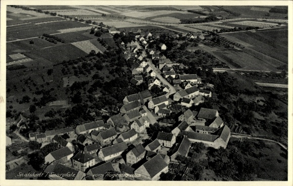 Postcard Saalstadt Saarpfalz, aerial photograph