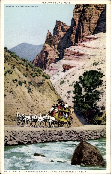 Postcard Wyoming USA, Yellowstone National Park, Gardiner River Canyon