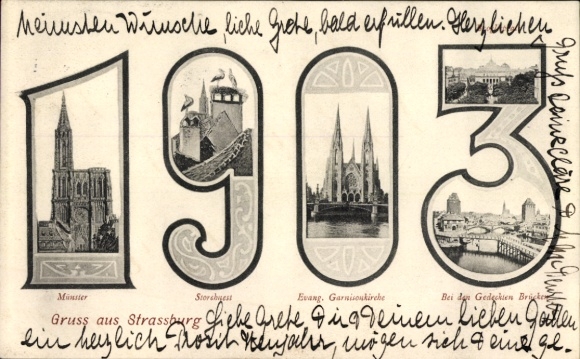 PC of Strasbourg, Alsace, Bas-Rhin, year 1903, Cathedral, Garrison Church, Stork's Nest