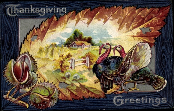 Emboss Postcard Thanksgiving, Turkeys, Turkey