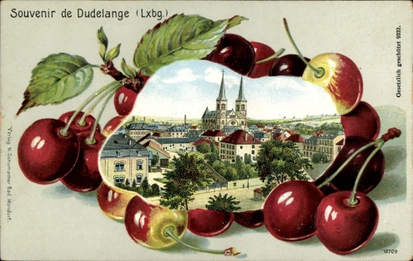 Embossed Passepartout Chromo-Litho Dudelange Dudelange Luxembourg, general view, cherries