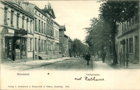 Postcard Hamburg Wandsbek, Königstraße, Glaserei, Handlung