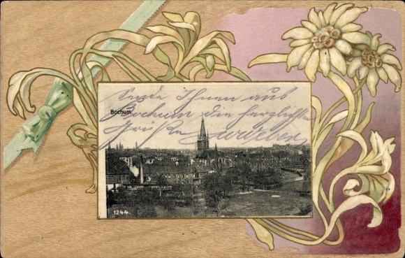 Embosser Passepartout AK Bochum in the Ruhr area, general view, Edelweiss