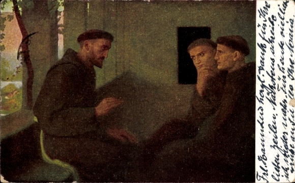 Artist Postcard Fritz Kunz, St. Francis with his students, monks